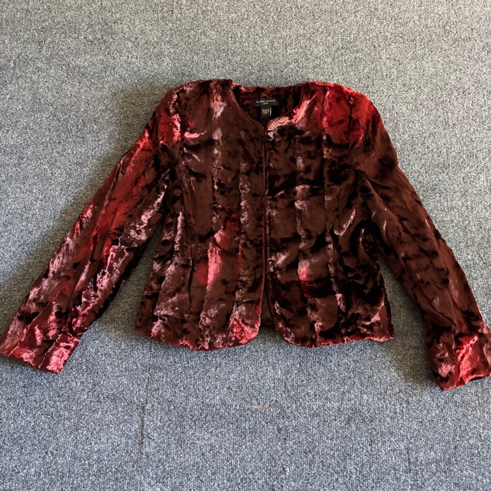 Valerie Stevens Petite PM Burgundy Faux Fur Jacket Hook Eye Closure Glam Coat